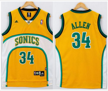 Oklahoma City Thunder #34 Ray Allen Yellow White SuperSonics Throwback Stitched NBA Jersey Oklahoma City Thunder #34 Ray Allen Yellow White SuperSonics Throwback Stitched NBA Jersey