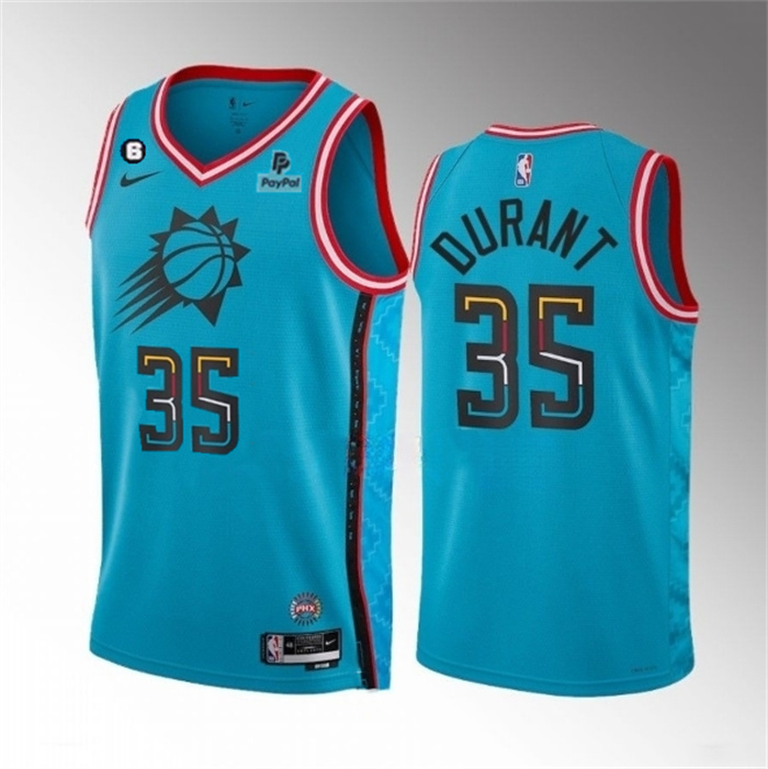 Men's Phoenix Suns #35 Kevin Durant Blue 2022 23 City Edition With NO.6 Patch Stitched Basketball Jersey Men's Phoenix Suns #35 Kevin Durant Blue 2022 23 City Edition With NO.6 Patch Stitched Basketball Jersey