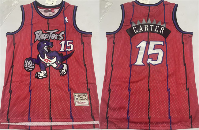 Men's Toronto Raptors #15 Vince Carter Red Throwback Stitched Baseball Jersey Men's Toronto Raptors #15 Vince Carter Red Throwback Stitched Baseball Jersey