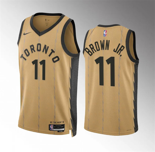 Men's Toronto Raptors #11 Bruce Brown Jr Gold 2023 24 City Edition Stitched Basketball Jersey Men's Toronto Raptors #11 Bruce Brown Jr Gold 2023 24 City Edition Stitched Basketball Jersey