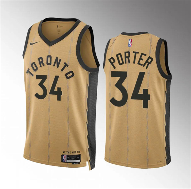 Men's Toronto Raptors #34 Jontay Porter Gold 2023 24 City Edition Stitched Basketball Jersey Men's Toronto Raptors #34 Jontay Porter Gold 2023 24 City Edition Stitched Basketball Jersey