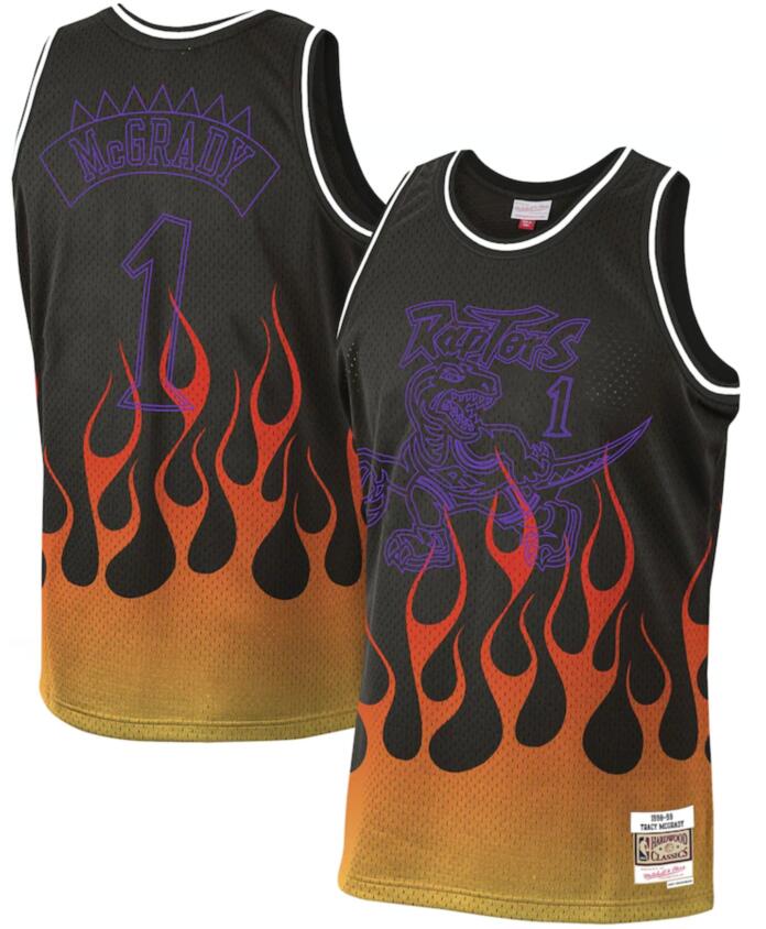 Raptors 1 Tracy McGrady Black 1998-99 Hardwood Classics Flames Swingman Jersey Raptors 1 Tracy McGrady Black 1998-99 Hardwood Classics Flames Swingman Jersey
