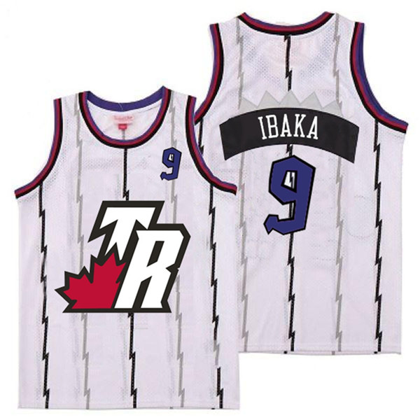 Raptors 9 Serge Ibaka White Big White TR Logo Retro Jersey 3