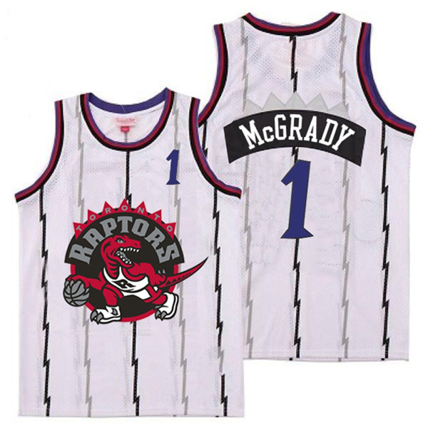 Raptors 1 Tracy McGrady White Big Gray Red Logo Retro Jersey 10 Raptors 1 Tracy McGrady White Big Gray Red Logo Retro Jersey 10