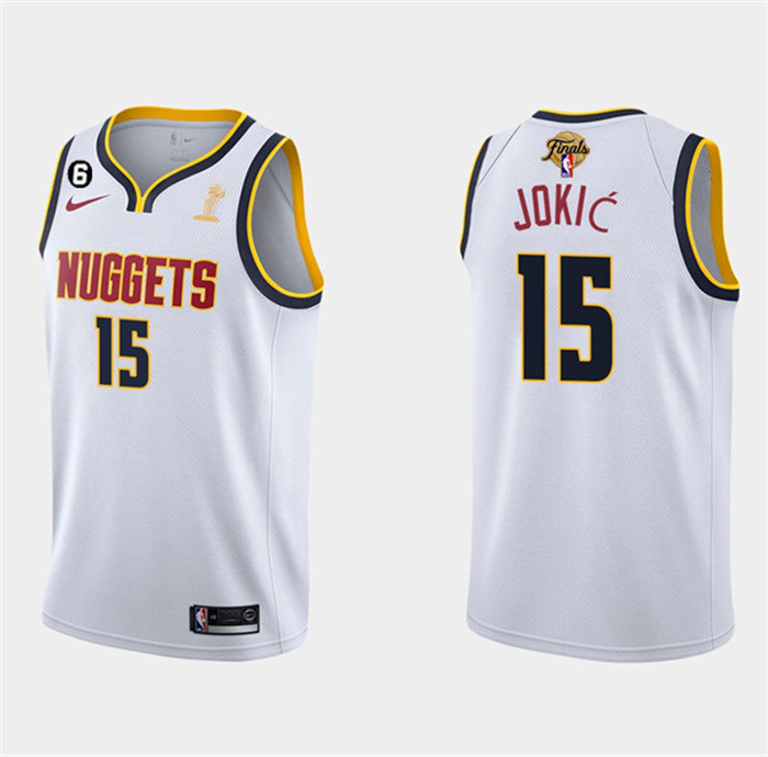Custom Men's Denver Nuggets White 2023 Finals Champions Association Edition With NO.6 Patch Stitched Basketball Jersey