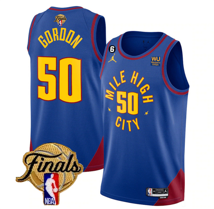 Custom Men's Denver Nuggets Blue 2023 Finals Statement Edition With NO.6 Patch Stitched Basketball Jersey Custom Men's Denver Nuggets Blue 2023 Finals Statement Edition With NO.6 Patch Stitched Basketball Jersey