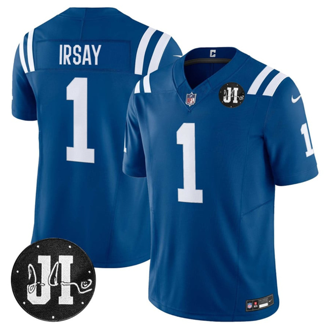 Men's Indianapolis Colts #1 Jim Irsay Blue 2025 F.U.S.E. Jim Irsay Patch Vapor Limited Stitched Football Jersey Men's Indianapolis Colts #1 Jim Irsay Blue 2025 F.U.S.E. Jim Irsay Patch Vapor Limited Stitched Football Jersey
