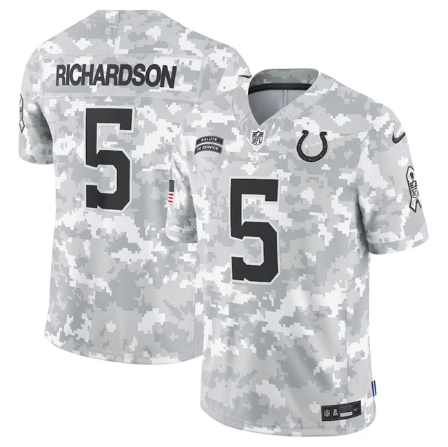 Men's Indianapolis Colts #5 Anthony Richardson 2024 Arctic Camo Salute To Service Limited Stitched Football Jersey Men's Indianapolis Colts #5 Anthony Richardson 2024 Arctic Camo Salute To Service Limited Stitched Football Jersey