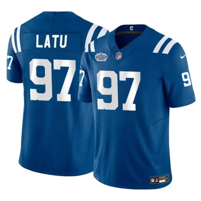 Men's Indianapolis Colts #97 Laiatu Latu Blue 2024 With Dradt Patch F.U.S.E. Vapor Limited Stitched Football Jersey Men's Indianapolis Colts #97 Laiatu Latu Blue 2024 With Dradt Patch F.U.S.E. Vapor Limited Stitched Football Jersey