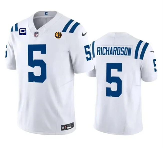 Men's Indianapolis Colts #5 Anthony Richardson White 2023 F.U.S.E. 1-Star C Patch And With John Madden Patch Vapor Limited Stitched Football Jersey Men's Indianapolis Colts #5 Anthony Richardson White 2023 F.U.S.E. 1-Star C Patch And With John Madden Patch Vapor Limited Stitched Football Jersey