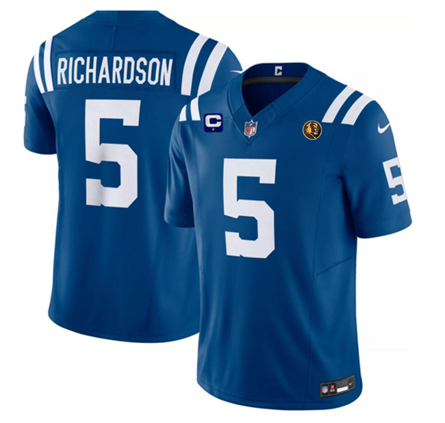 Men's Indianapolis Colts #5 Anthony Richardson Blue 2023 F.U.S.E. 1-Star C Patch And With John Madden Patch Vapor Limited Stitched Football Jersey Men's Indianapolis Colts #5 Anthony Richardson Blue 2023 F.U.S.E. 1-Star C Patch And With John Madden Patch Vapor Limited Stitched Football Jersey