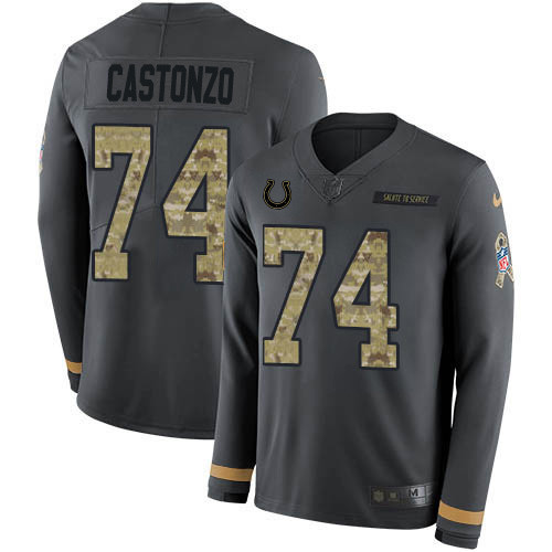 Nike Colts #74 Anthony Castonzo Anthracite Salute to Service Men's Stitched NFL Limited Therma Long Sleeve Jersey Nike Colts #74 Anthony Castonzo Anthracite Salute to Service Men's Stitched NFL Limited Therma Long Sleeve Jersey