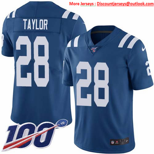 Nike Colts #28 Jonathan Taylor Royal Blue Team Color Men's Stitched NFL 100th Season Vapor Untouchable Limited Jersey Nike Colts #28 Jonathan Taylor Royal Blue Team Color Men's Stitched NFL 100th Season Vapor Untouchable Limited Jersey