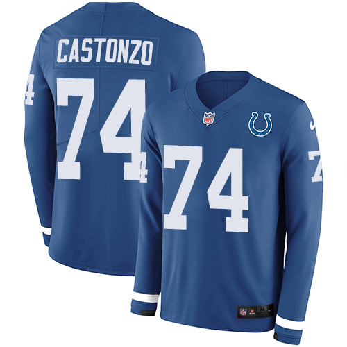 Nike Colts #74 Anthony Castonzo Royal Blue Team Color Men's Stitched NFL Limited Therma Long Sleeve Jersey Nike Colts #74 Anthony Castonzo Royal Blue Team Color Men's Stitched NFL Limited Therma Long Sleeve Jersey