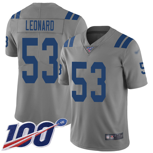 Colts #53 Darius Leonard Gray Men's Stitched Football Limited Inverted Legend 100th Season Jersey Colts #53 Darius Leonard Gray Men's Stitched Football Limited Inverted Legend 100th Season Jersey