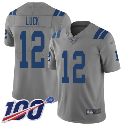 Colts #12 Andrew Luck Gray Men's Stitched Football Limited Inverted Legend 100th Season Jersey Colts #12 Andrew Luck Gray Men's Stitched Football Limited Inverted Legend 100th Season Jersey