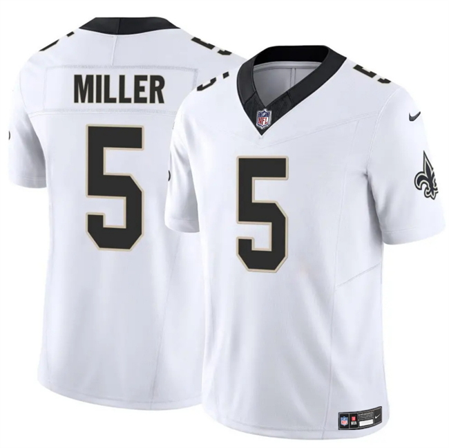 Men's New Orleans Saints #5 Kendre Miller White 2025 F.U.S.E Vapor Limited Stitched Football Jersey Men's New Orleans Saints #5 Kendre Miller White 2025 F.U.S.E Vapor Limited Stitched Football Jersey