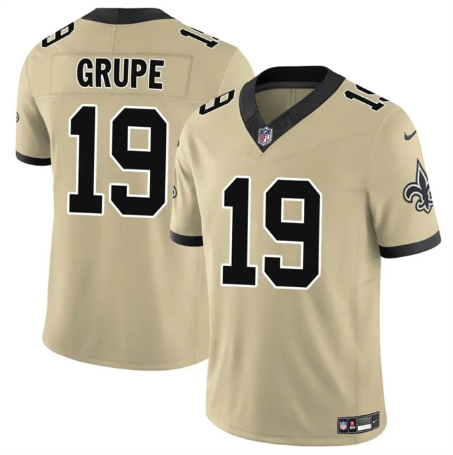 Men's New Orleans Saints #19 Blake Grupe Gold 2025 F.U.S.E. Alternate Vapor Limited Stitched Football Jersey Men's New Orleans Saints #19 Blake Grupe Gold 2025 F.U.S.E. Alternate Vapor Limited Stitched Football Jersey