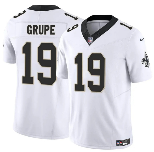 Men's New Orleans Saints #19 Blake Grupe White 2025 F.U.S.E Vapor Limited Stitched Football Jersey Men's New Orleans Saints #19 Blake Grupe White 2025 F.U.S.E Vapor Limited Stitched Football Jersey