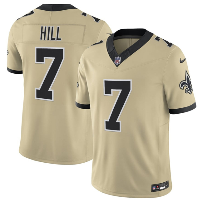 Men's New Orleans Saints #7 Taysom Hill Gold 2025 F.U.S.E. Alternate Vapor Limited Stitched Football Jersey Men's New Orleans Saints #7 Taysom Hill Gold 2025 F.U.S.E. Alternate Vapor Limited Stitched Football Jersey
