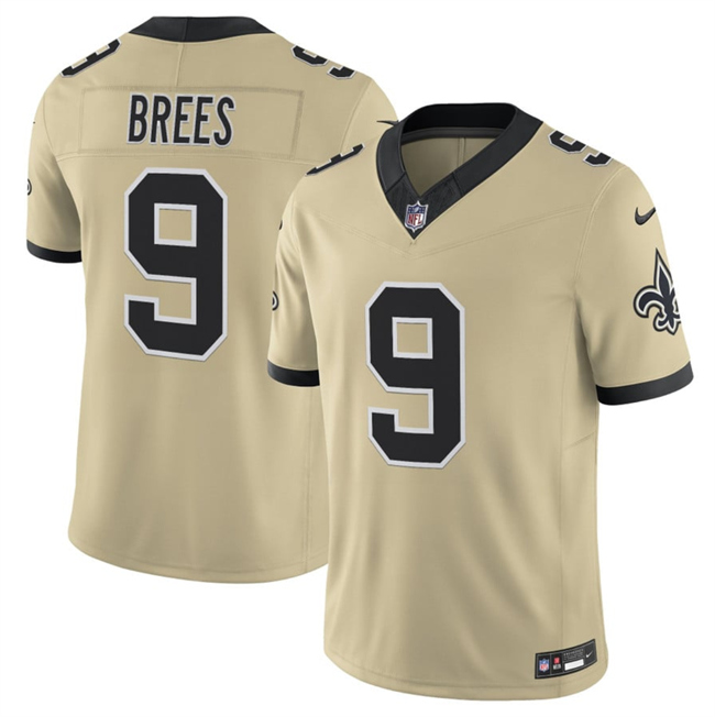 Men's New Orleans Saints #9 Drew Brees Gold 2025 F.U.S.E. Alternate Vapor Limited Stitched Football Jersey Men's New Orleans Saints #9 Drew Brees Gold 2025 F.U.S.E. Alternate Vapor Limited Stitched Football Jersey
