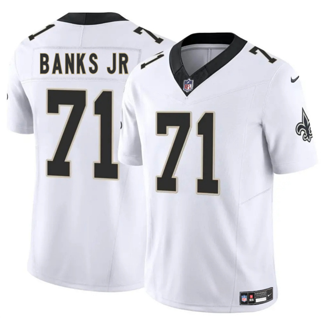 Men's New Orleans Saints #71 Kelvin Banks Jr White 2025 Draft F.U.S.E Vapor Limited Stitched Football Jersey Men's New Orleans Saints #71 Kelvin Banks Jr White 2025 Draft F.U.S.E Vapor Limited Stitched Football Jersey