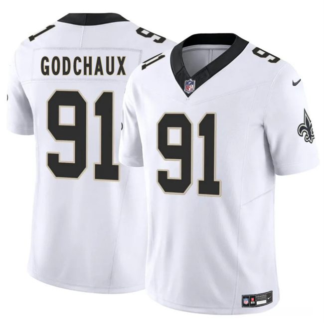 Men's New Orleans Saints #91 Davon Godchaux White 2025 F.U.S.E Vapor Limited Stitched Football Jersey Men's New Orleans Saints #91 Davon Godchaux White 2025 F.U.S.E Vapor Limited Stitched Football Jersey