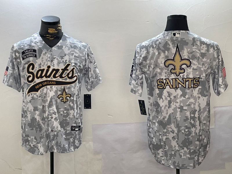 Men's New Orleans Saints Team Big Logo 2024 Arctic Camo Salute To Service Stitched Baseball Jersey 6 Men's New Orleans Saints Team Big Logo 2024 Arctic Camo Salute To Service Stitched Baseball Jersey 6