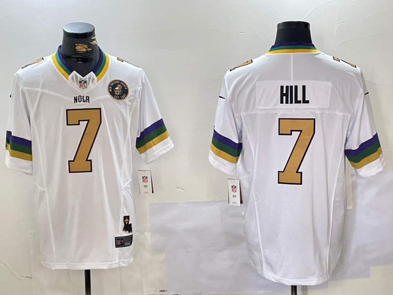 Men's New Orleans Saints #7 Taysom Hill White 2024 F.U.S.E. Vapor Limited Stitched Jersey 2 Men's New Orleans Saints #7 Taysom Hill White 2024 F.U.S.E. Vapor Limited Stitched Jersey 2