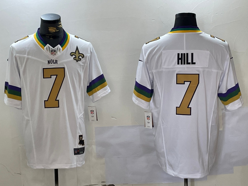 Men's New Orleans Saints #7 Taysom Hill White 2024 F.U.S.E. Vapor Limited Stitched Jersey Men's New Orleans Saints #7 Taysom Hill White 2024 F.U.S.E. Vapor Limited Stitched Jersey