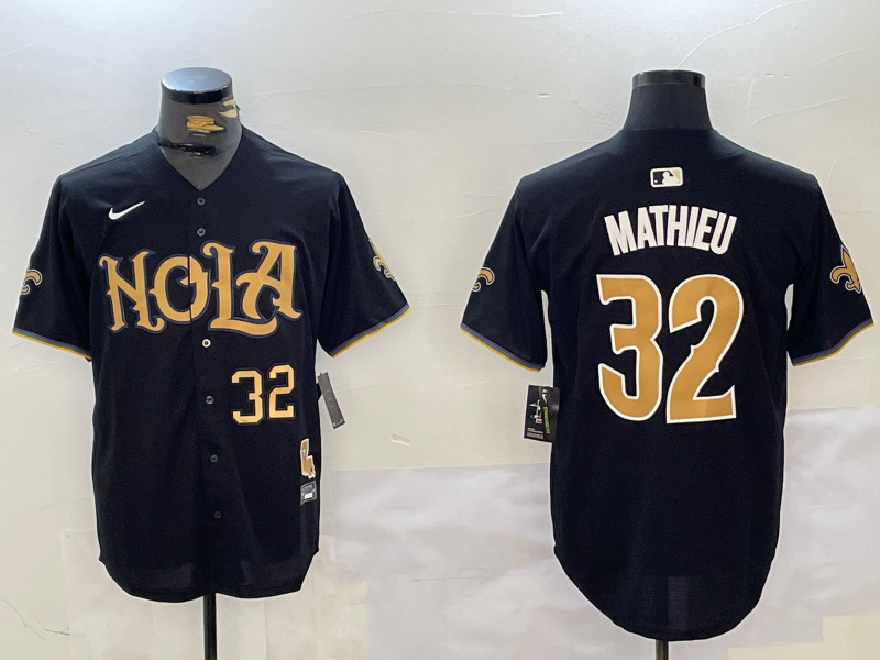 Men's New Orleans Saints #32 Tyrann Mathieu Black Cool Base Stitched Baseball Jersey 3 Men's New Orleans Saints #32 Tyrann Mathieu Black Cool Base Stitched Baseball Jersey 3