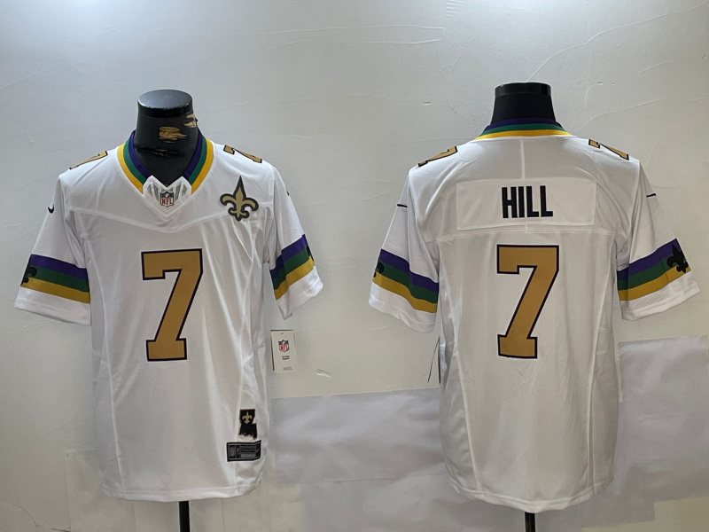 Men's New Orleans Saints #7 Taysom Hill White Vapor Limited Stitched Football Jersey Men's New Orleans Saints #7 Taysom Hill White Vapor Limited Stitched Football Jersey