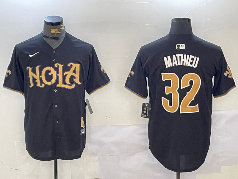 Men's New Orleans Saints #32 Tyrann Mathieu Black Cool Base Stitched Baseball Jersey Men's New Orleans Saints #32 Tyrann Mathieu Black Cool Base Stitched Baseball Jersey