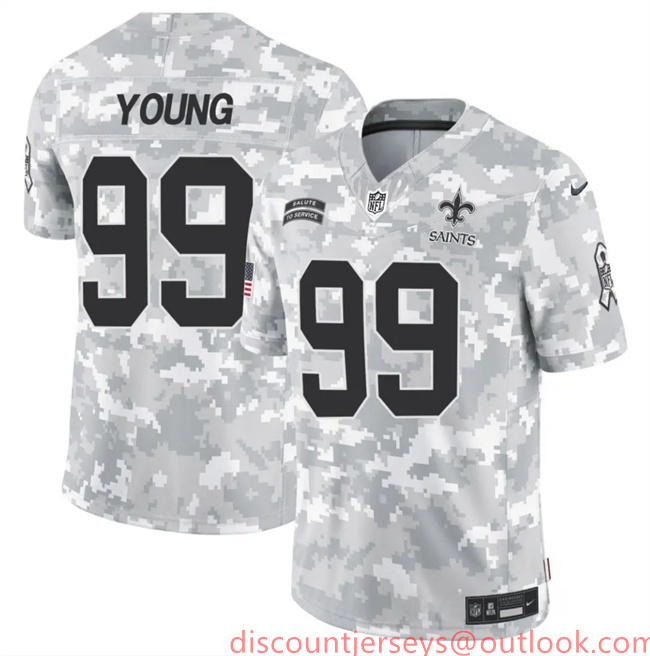 Men's New Orleans Saints #99 Chase Young 2024 F.U.S.E Arctic Camo Salute To Service Limited Stitched Football Jersey Men's New Orleans Saints #99 Chase Young 2024 F.U.S.E Arctic Camo Salute To Service Limited Stitched Football Jersey