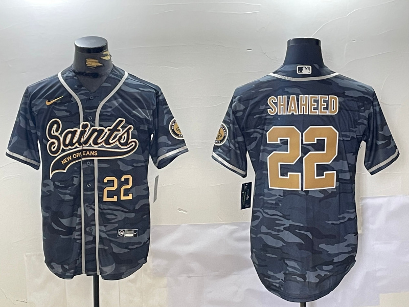 Men's New Orleans Saints #22 Rashid Shaheed Grey Camo With Patch Cool Base Stitched Baseball Jersey 1 Men's New Orleans Saints #22 Rashid Shaheed Grey Camo With Patch Cool Base Stitched Baseball Jersey 1