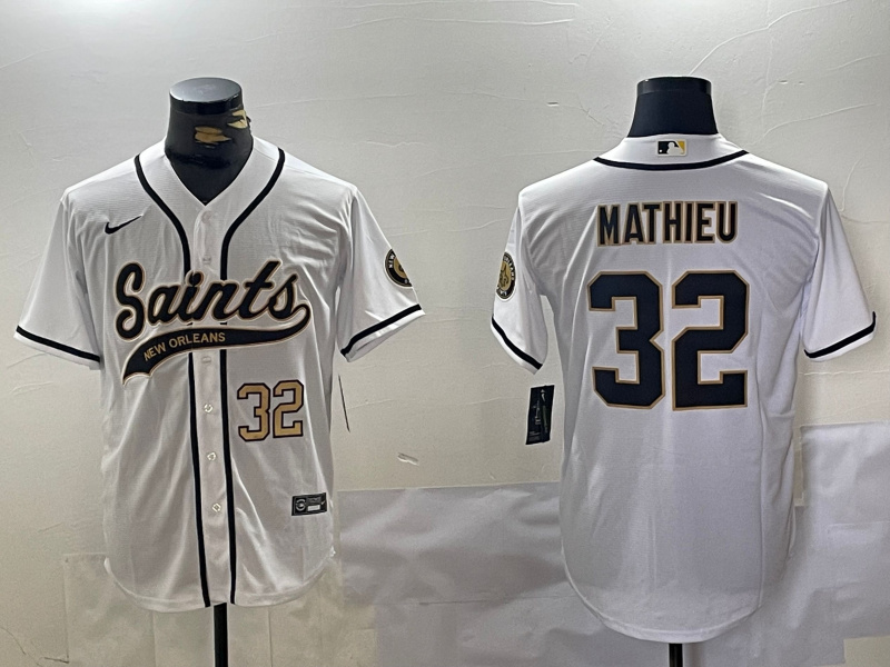 Men's New Orleans Saints #32 Tyrann Mathieu White Cool Base Stitched Baseball Jersey 2 Men's New Orleans Saints #32 Tyrann Mathieu White Cool Base Stitched Baseball Jersey 2
