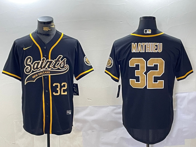 Men's New Orleans Saints #32 Tyrann Mathieu Black Cool Base Stitched Baseball Jersey 2 Men's New Orleans Saints #32 Tyrann Mathieu Black Cool Base Stitched Baseball Jersey 2