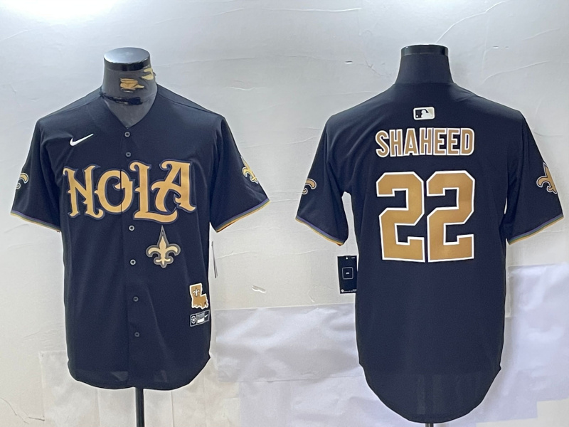 Men's New Orleans Saints #22 Rashid Shaheed Black Cool Base Stitched Baseball Jersey 2 Men's New Orleans Saints #22 Rashid Shaheed Black Cool Base Stitched Baseball Jersey 2