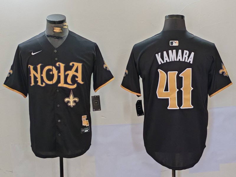 Men's New Orleans Saints #41 Alvin Kamara Black Cool Base Stitched Baseball Jersey 2 Men's New Orleans Saints #41 Alvin Kamara Black Cool Base Stitched Baseball Jersey 2
