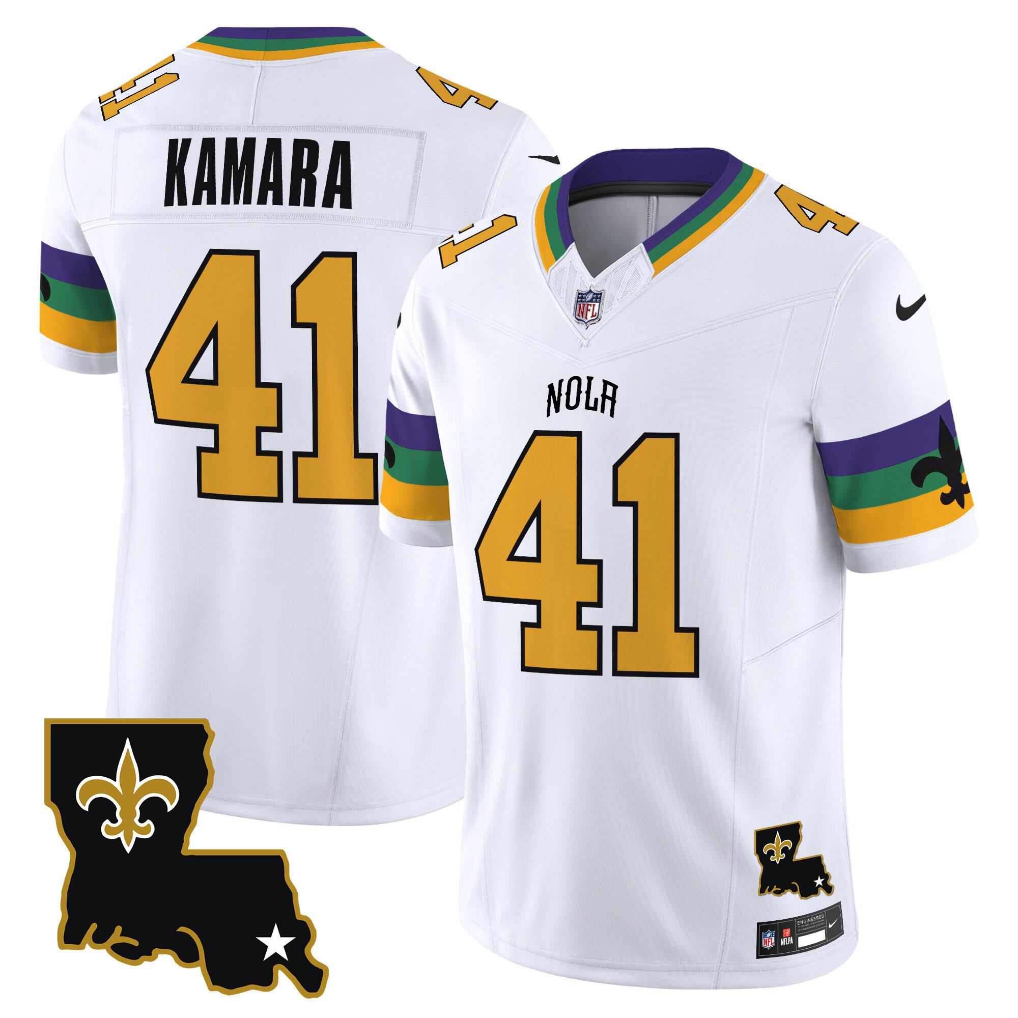 Men's New Orleans Saints #41 Alvin Kamara White 2024 F.U.S.E. Vapor Limited Stitched Jersey Men's New Orleans Saints #41 Alvin Kamara White 2024 F.U.S.E. Vapor Limited Stitched Jersey