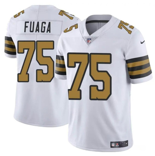 Men's New Orleans Saints #75 Taliese Fuaga White 2024 Draft Color Rush Limited Stitched Football Jersey Men's New Orleans Saints #75 Taliese Fuaga White 2024 Draft Color Rush Limited Stitched Football Jersey