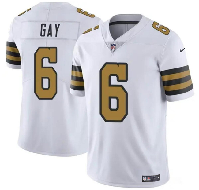 Men's New Orleans Saints #6 Willie Gay White Color Rush Limited Stitched Football Jersey Men's New Orleans Saints #6 Willie Gay White Color Rush Limited Stitched Football Jersey