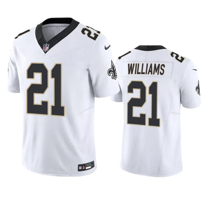 Men's New Orleans Saints #21 Jamaal Williams White 2023 F.U.S.E. Vapor Untouchable Limited Stitched Jersey Men's New Orleans Saints #21 Jamaal Williams White 2023 F.U.S.E. Vapor Untouchable Limited Stitched Jersey