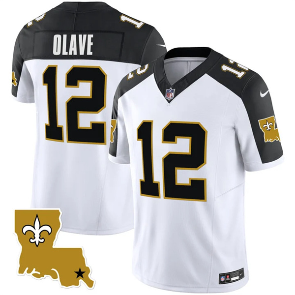 Men's New Orleans Saints #12 Chris Olave White Black 2023 F.U.S.E. 1987 Legacy Vapor Stitched Jerseys Men's New Orleans Saints #12 Chris Olave White Black 2023 F.U.S.E. 1987 Legacy Vapor Stitched Jerseys