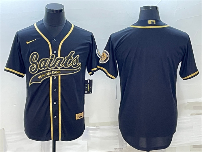 Men's New Orleans Saints Blank Black Gold With Patch Cool Base Stitched Baseball Jersey Men's New Orleans Saints Blank Black Gold With Patch Cool Base Stitched Baseball Jersey