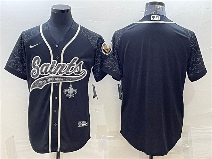 Men's New Orleans Saints Blank Black Reflective With Patch Cool Base Stitched Baseball Jersey Men's New Orleans Saints Blank Black Reflective With Patch Cool Base Stitched Baseball Jersey
