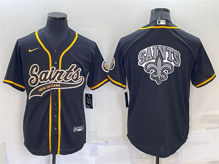Men's New Orleans Saints Black Team Big Logo With Patch Cool Base Stitched Baseball Jersey Men's New Orleans Saints Black Team Big Logo With Patch Cool Base Stitched Baseball Jersey