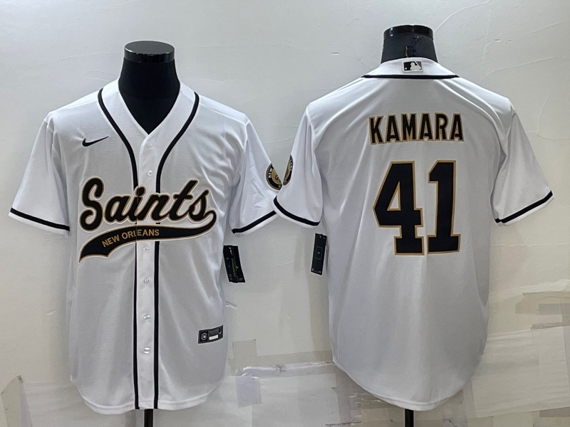 Men's New Orleans Saints #41 Alvin Kamara White Stitched MLB Cool Base Nike Baseball Jersey Men's New Orleans Saints #41 Alvin Kamara White Stitched MLB Cool Base Nike Baseball Jersey