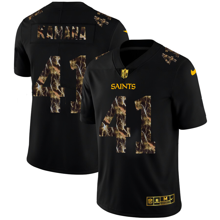 New Orleans Saints #41 Alvin Kamara Men's Black Nike Flocked Lightning Vapor Limited NFL Jersey New Orleans Saints #41 Alvin Kamara Men's Black Nike Flocked Lightning Vapor Limited NFL Jersey