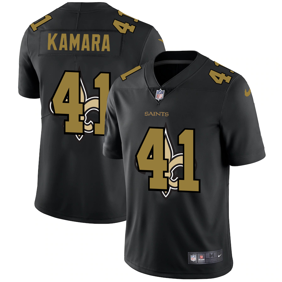 New Orleans Saints #41 Alvin Kamara Men's Nike Team Logo Dual Overlap Limited NFL Jersey Black New Orleans Saints #41 Alvin Kamara Men's Nike Team Logo Dual Overlap Limited NFL Jersey Black